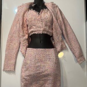 Chic Pink Tweed Skirt Set fashion nova